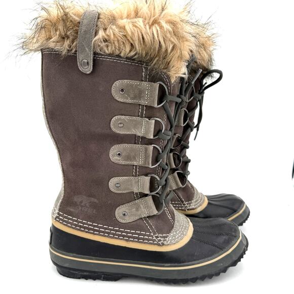 Sorel Women's Grey Joan of Arctic Winter Fur Lace Up Tall Boots Size 9 - Picture 1 of 9